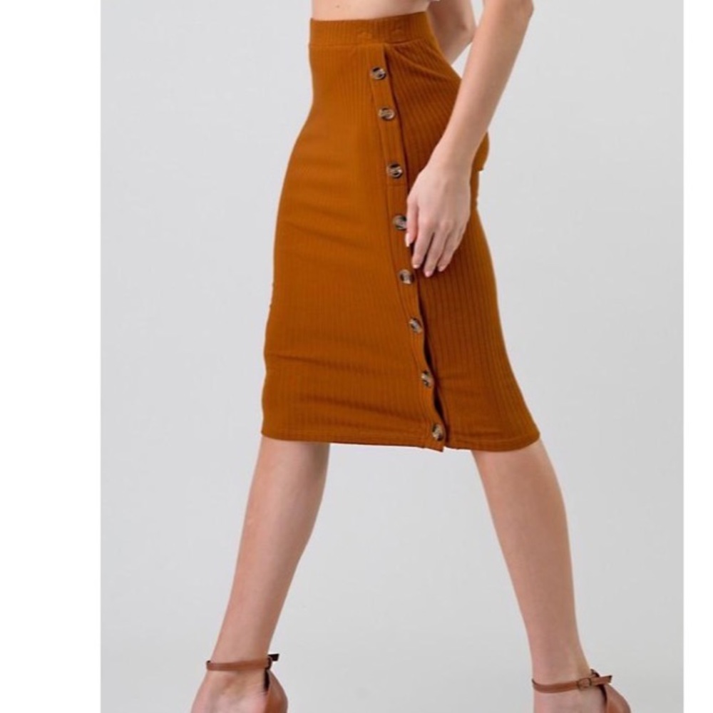 Tan Button Up Midi Skirt